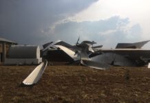 Vendaval arranca cobertura de hangares no aeroporto de Dracena