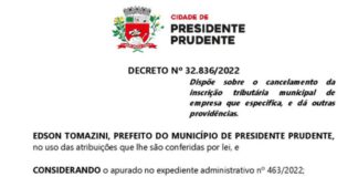 Prefeitura cancela inscrição tributária de empresa responsável pela venda de título de capitalização