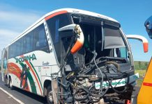 Ônibus da Andorinha colide na traseira de caminhão perto de Franca