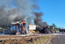 Acidente com caminhão de carga perigosa interdita rodovia por 4 horas em Rosana
