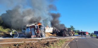 Acidente com caminhão de carga perigosa interdita rodovia por 4 horas em Rosana