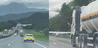VÍDEO: Avião faz pouso forçado na BR-101 em Santa Catarina