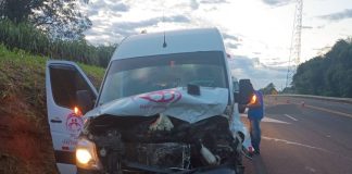 Van que vinha para Presidente Prudente transportando 14 pessoas atinge cavalo em Rancharia