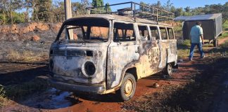 Kombi pega fogo e incendeia vegetação em Indiana