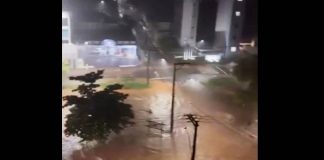 Parque do Povo fica alagado durante tempestade na madruga em Presidente Prudente