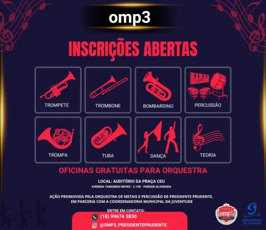 OMP3 abre vagas gratuitas para oficinas de música e dança em Presidente Prudente