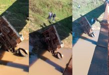 Motorista morre após caminhão cair em rio e ficar submerso em Emilianópolis