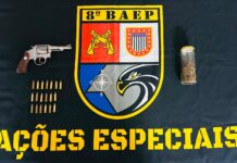 BAEP apreende revólver com numeração raspada e 19 munições em posse de condenado por homicídio