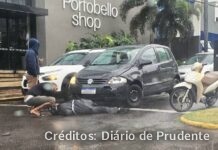 Acidente entre carro e moto deixa uma mulher ferida na avenida Washington Luis