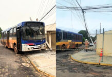 Ônibus desgovernado derruba poste e deixa região sem energia em Martinópolis