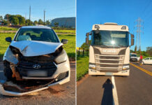 Carro bate na traseira de carreta em acesso à rodovia em Rancharia