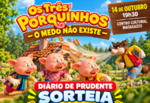 Diário de Prudente sorteia quatro ingressos para espetáculo infantil “Os 3 Porquinhos – O Medo Não Existe”